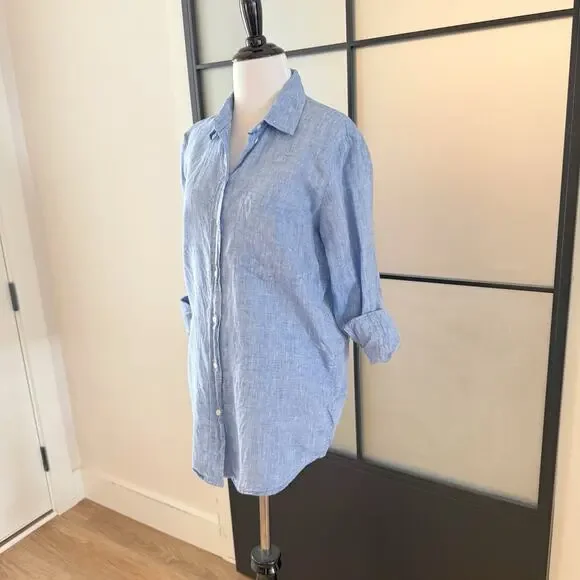 Gap Boyfriend Oversized 100% Linen Blouse Top Women’s Small Blue - Picture 3 of 15